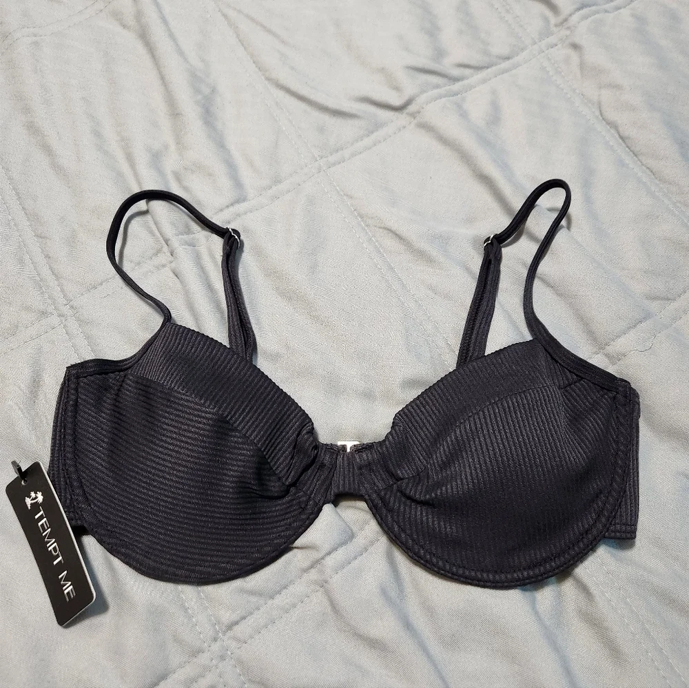 NWT Tempt Me Bikini Top Black Underwire Medium Padded Push Up Swim Bra